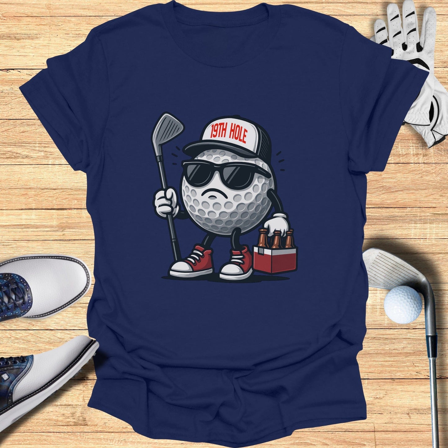 Funny Golf Character Holding Beer T-shirt