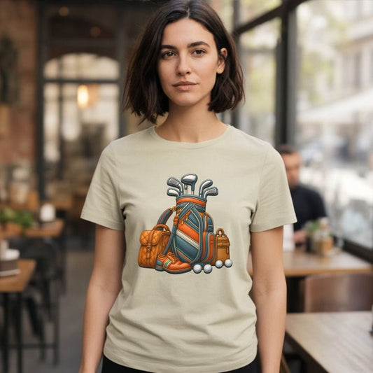 Golf Equipment Print on T-Shirt for Sports Enthusiasts