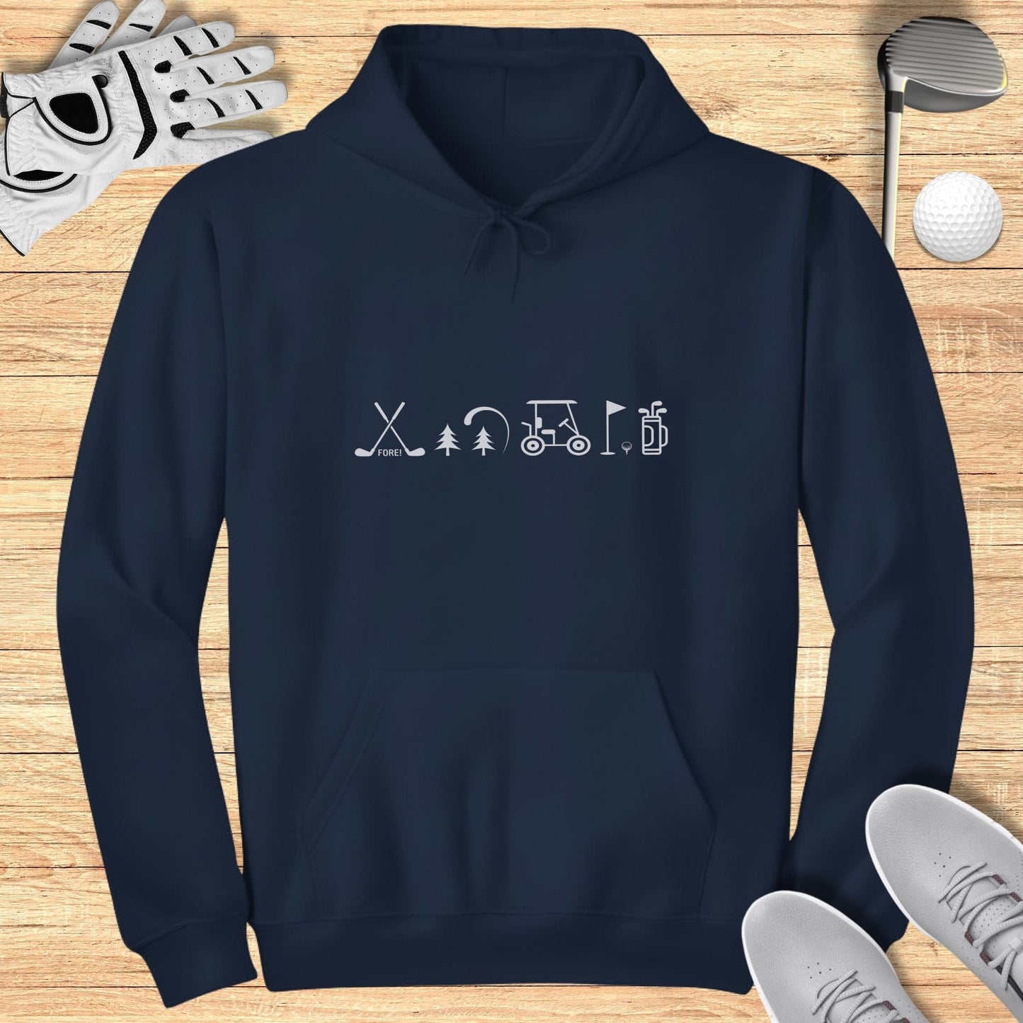 Golf Themed Icons Navy Blue Hooded Sweatshirt