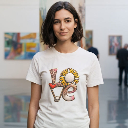 Love Graphic T-Shirt with Fun Golf and Sunflower Design
