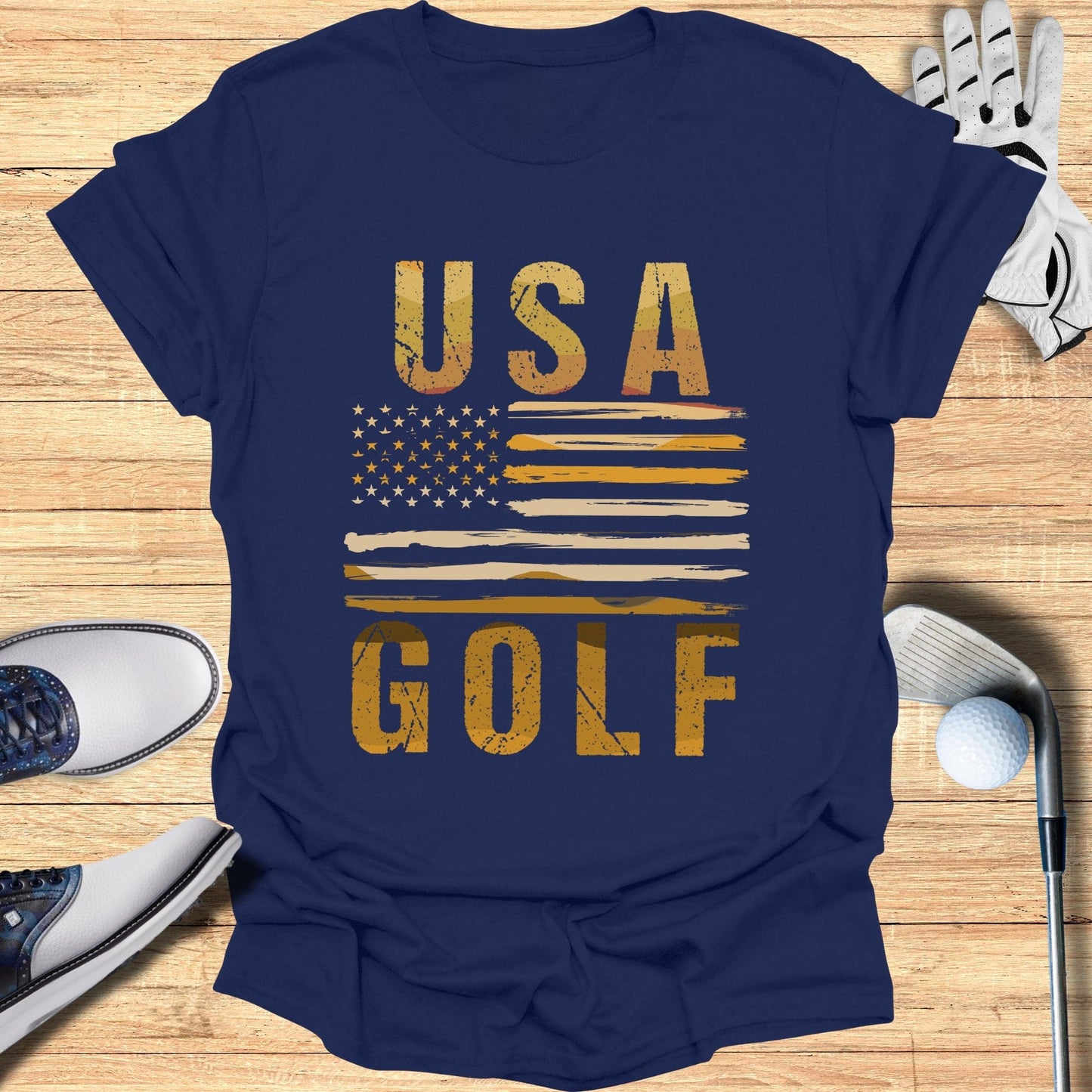 USA Golf Distressed Flag T-Shirt - Funny Golf Tee by Swing Epic