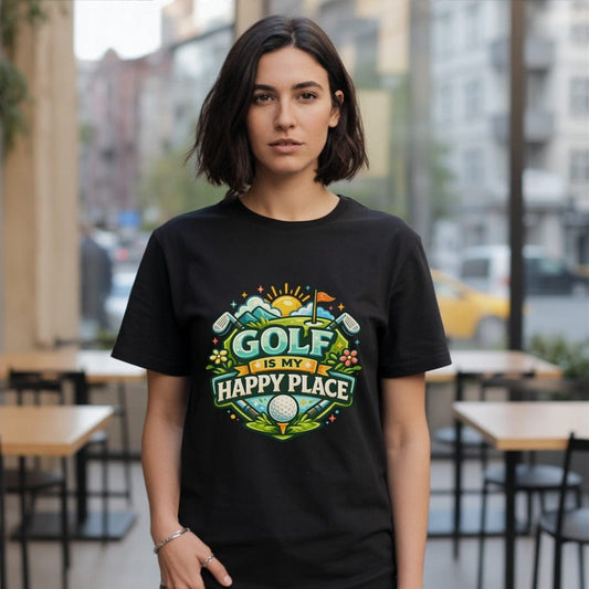 Golf Is My Happy Place Funny Graphic Tee Shirt