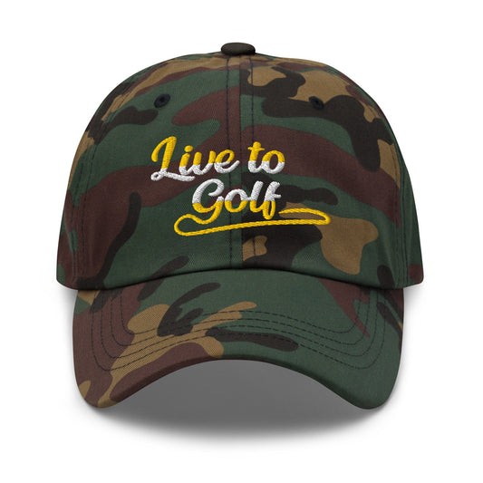 Live to Golf Fun Embroidered Golf Cap - Funny Golf Tee by Swing Epic