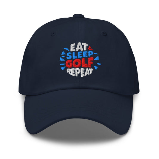 Eat Sleep Golf Repeat Fun Design Embroidered Golf Cap - Funny Golf Tee by Swing Epic