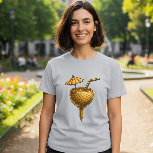 Unique Golf Ball Drink Design T-shirt with Umbrella Straw