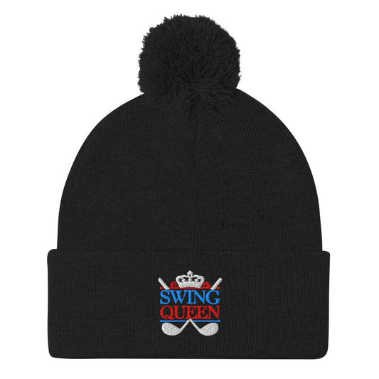 Swing Queen Embroidered Golf Pom-Pom Beanie - Funny Golf Tee by Swing Epic