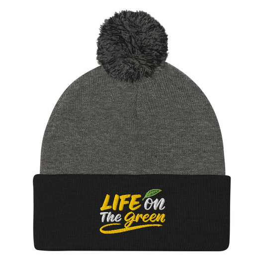 Life on The Green Fun Embroidered Golf Pom-Pom Beanie - Funny Golf Tee by Swing Epic