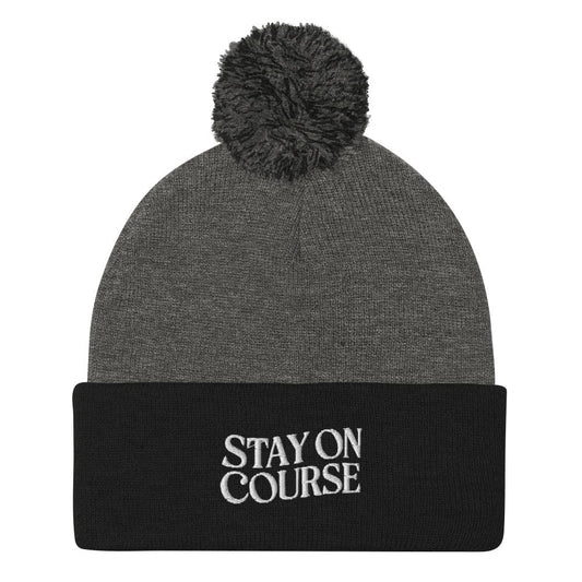 Stay On Course Quirky Fun Embroidered Golf Pom-Pom Beanie - Funny Golf Tee by Swing Epic