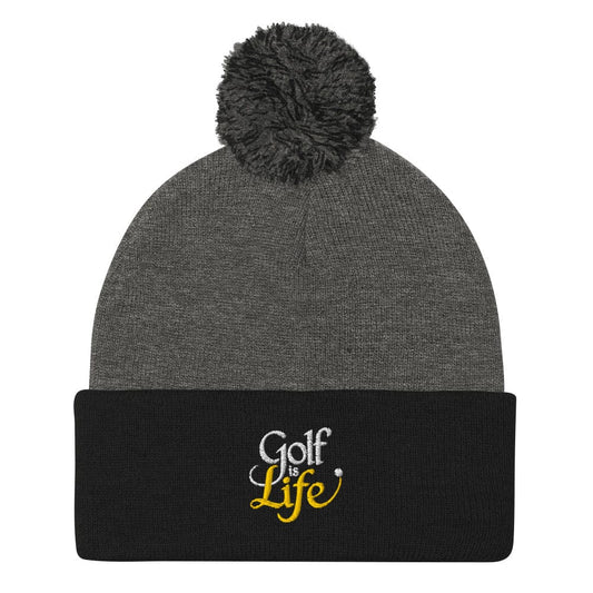 Golf Is Life Quirky Fun Embroidered Golf Pom-Pom Beanie - Funny Golf Tee by Swing Epic