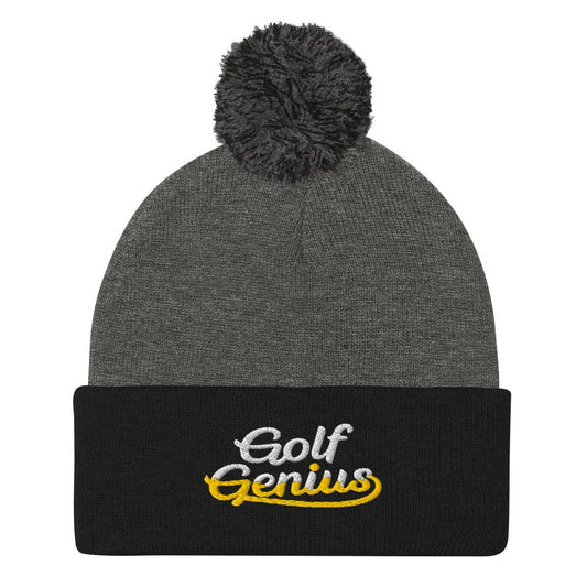 Golf Genius Fun Quirky Embroidered Golf Pom-Pom Beanie - Funny Golf Tee by Swing Epic