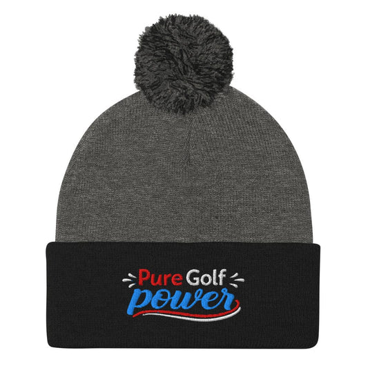 Pure Golf Power Fun Embroidered Golf Pom-Pom Beanie - Funny Golf Tee by Swing Epic