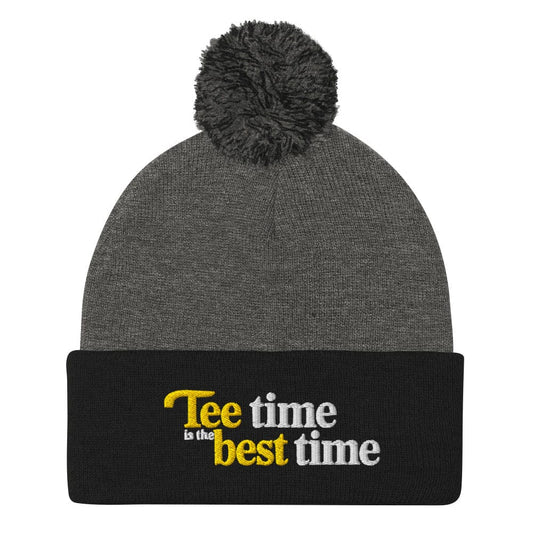 Tee Time is the Best Time Embroidered Golf Pom-Pom Beanie - Funny Golf Tee by Swing Epic