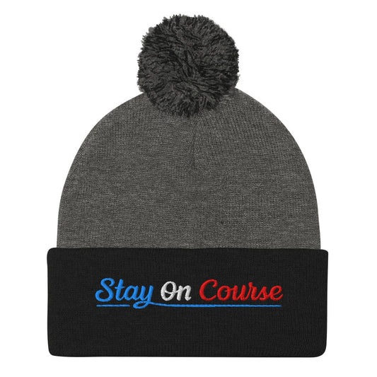 Stay On Course Embroidered Golf Pom-Pom Beanie - Funny Golf Tee by Swing Epic