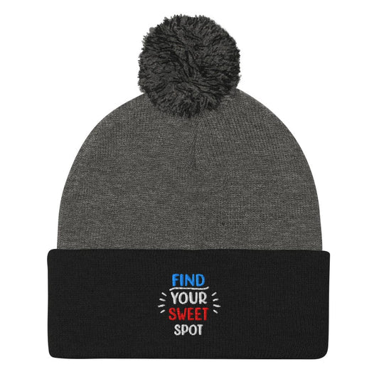 Find Your Sweet Spot Fun Embroidered Golf Pom-Pom Beanie - Funny Golf Tee by Swing Epic
