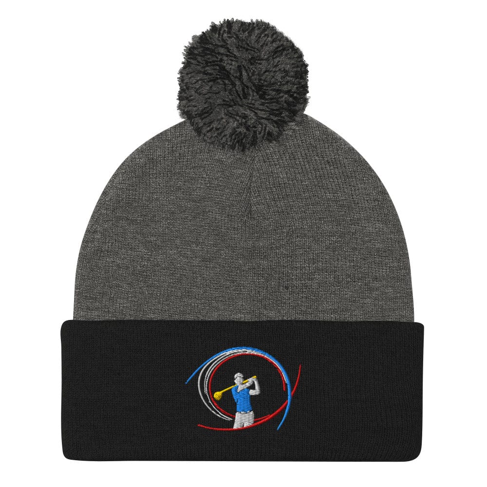 Swinging Silhouette Embroidered Golf Pom-Pom Beanie - Funny Golf Tee by Swing Epic