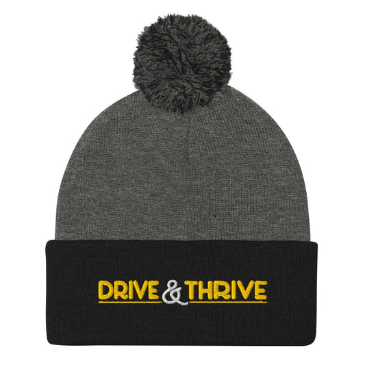 Drive & Thrive Embroidered Golf Pom-Pom Beanie - Funny Golf Tee by Swing Epic