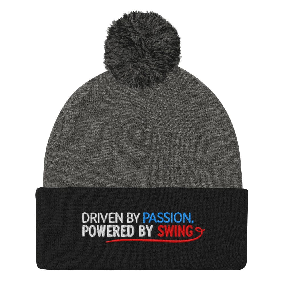 Driven By Passion Powered By Swing Embroidered Golf Pom-Pom Beanie - Funny Golf Tee by Swing Epic