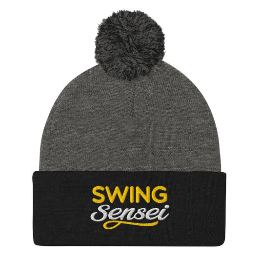 Swing Sensei Embroidered Golf Pom-Pom Beanie - Funny Golf Tee by Swing Epic