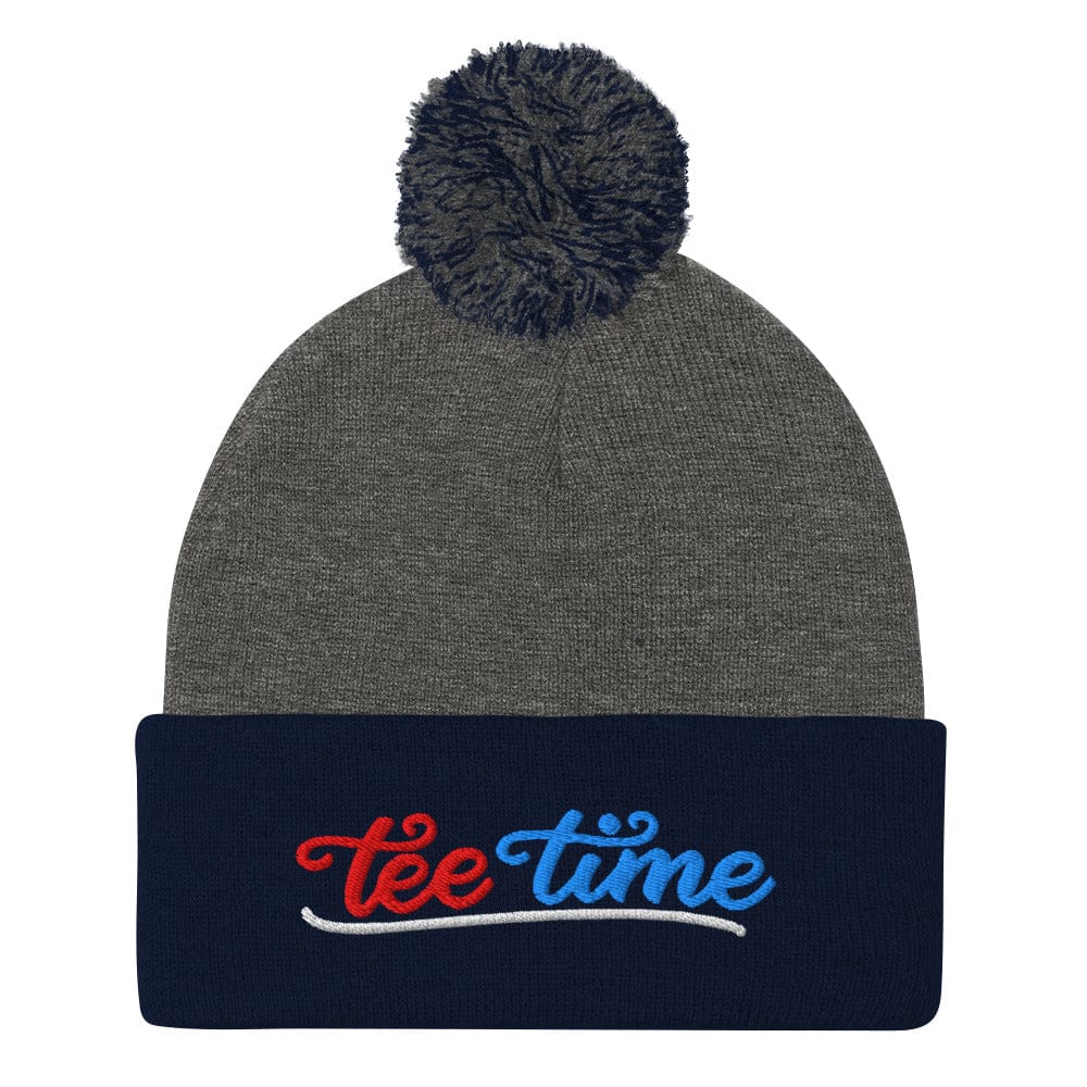 Tee Time Embroidered Golf Pom-Pom Beanie - Funny Golf Tee by Swing Epic