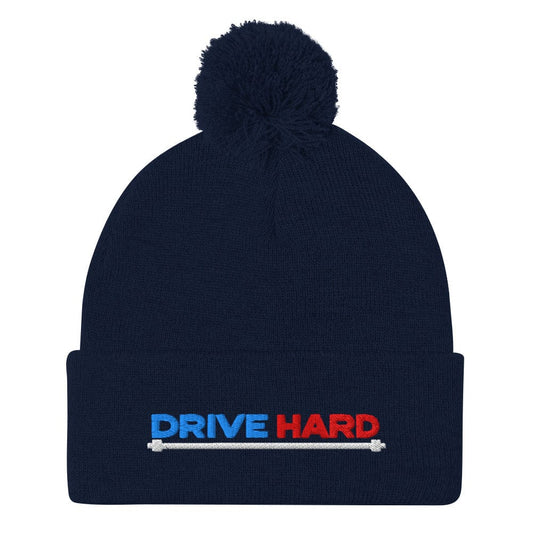 Drive Hard Embroidered Golf Pom-Pom Beanie - Funny Golf Tee by Swing Epic