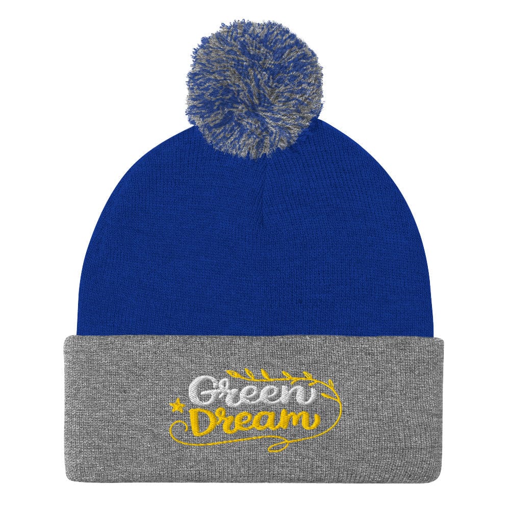 Green Dream Stars and Leaves Fun Embroidered Golf Pom-Pom Beanie - Funny Golf Tee by Swing Epic