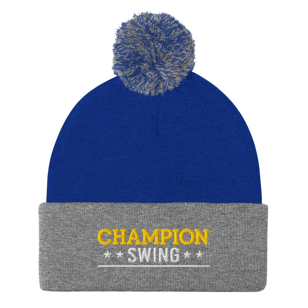 Champion Swing Stars Design Embroidered Golf Pom-Pom Beanie - Funny Golf Tee by Swing Epic