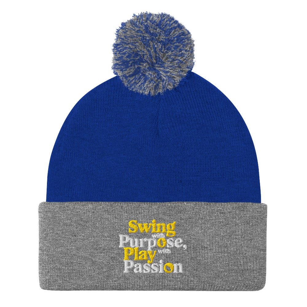 Swing with Purpose Play with Passion Embroidered Golf Pom-Pom Beanie - Funny Golf Tee by Swing Epic