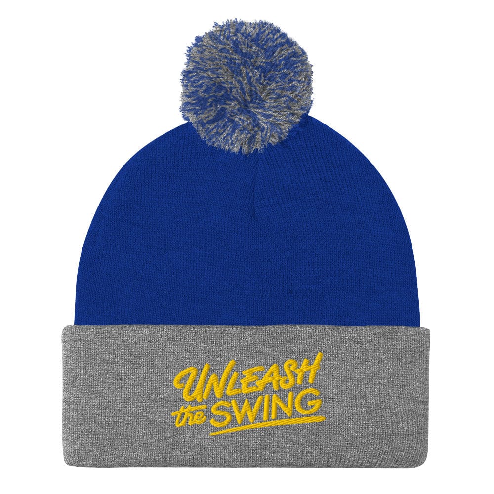 Unleash The Swing Embroidered Golf Pom-Pom Beanie - Funny Golf Tee by Swing Epic
