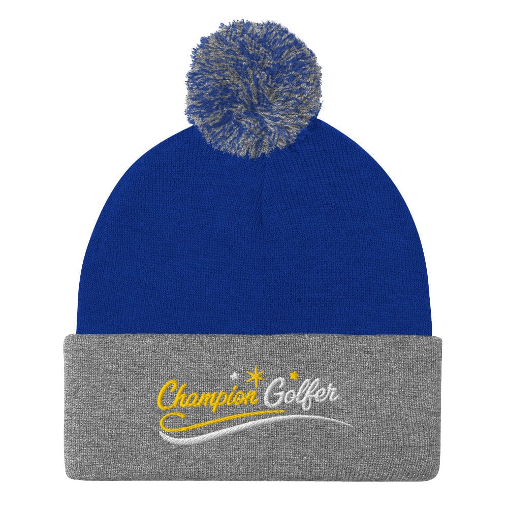 Champion Golfer Fun Star Design Embroidered Golf Pom-Pom Beanie - Funny Golf Tee by Swing Epic