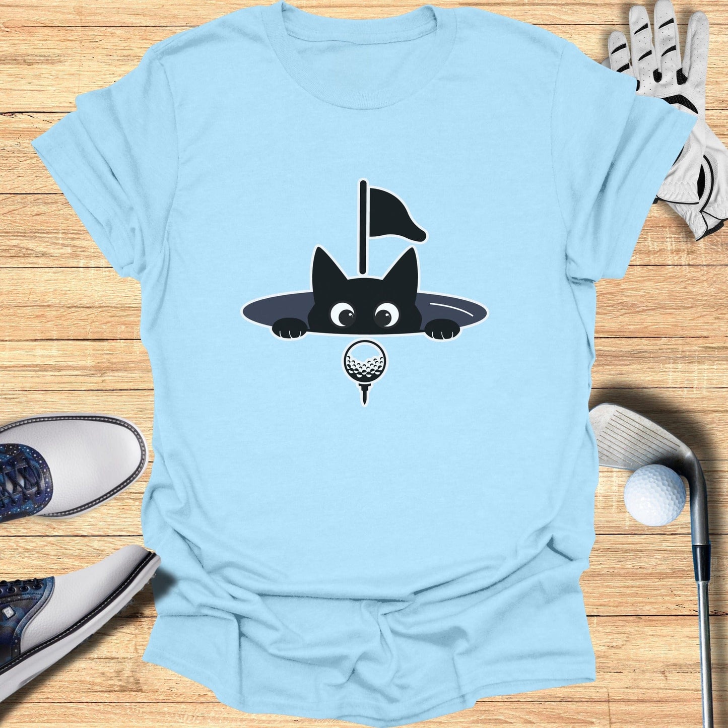 Cute Cat Golfing T-Shirt with Fun Hole-in-One Design