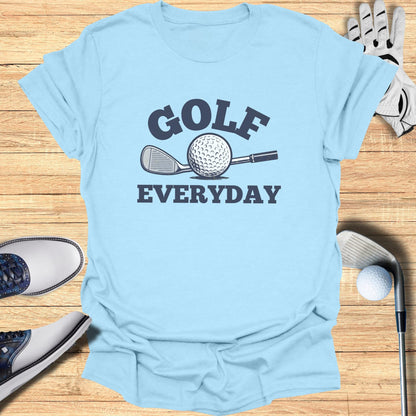 Light blue t-shirt with "GOLF EVERYDAY" and golf club and ball graphic.