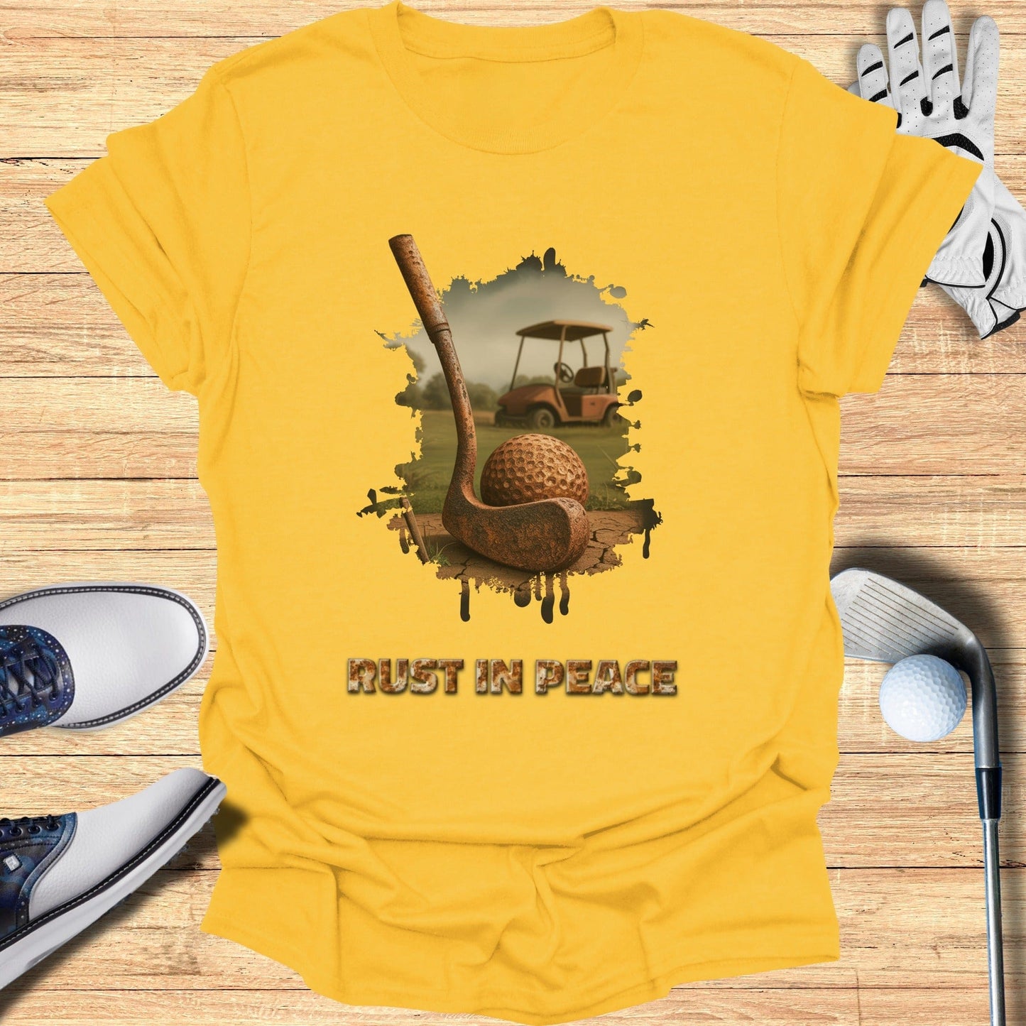 Rust In Peace T-Shirt - Funny Golf Tee by Swing Epic