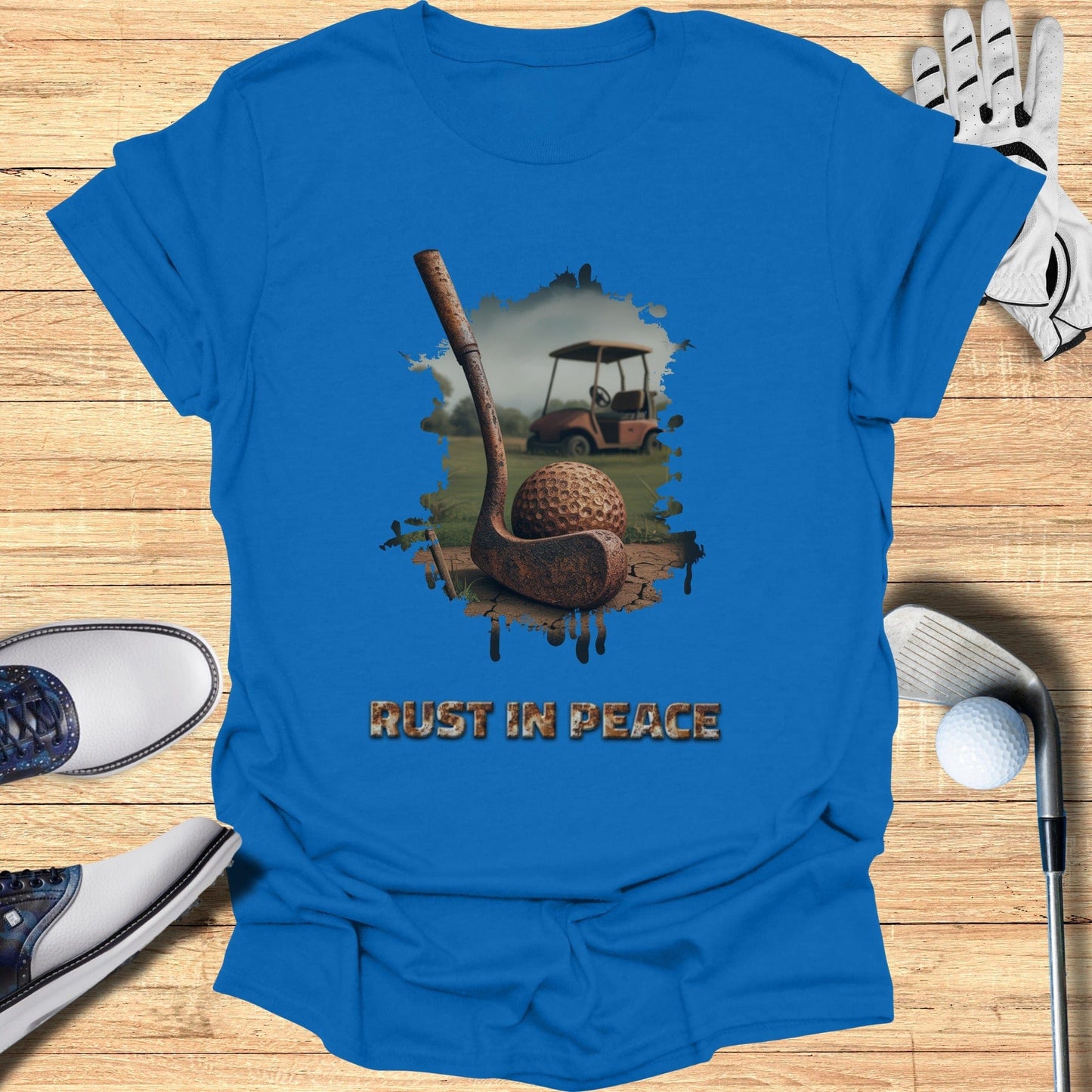 Rust In Peace T-Shirt - Funny Golf Tee by Swing Epic