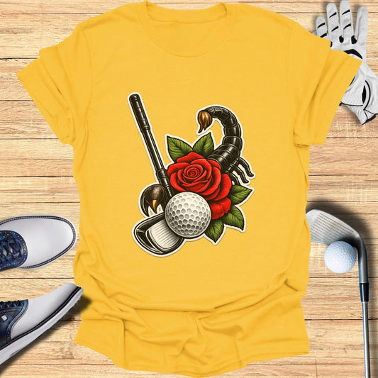 Scorpion Rose Golf Ball Graphic Yellow T-Shirt