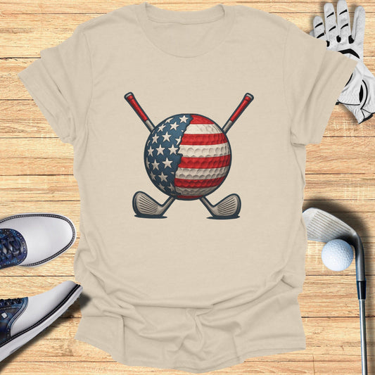 American Flag Golf Ball with Clubs Graphic T-Shirt