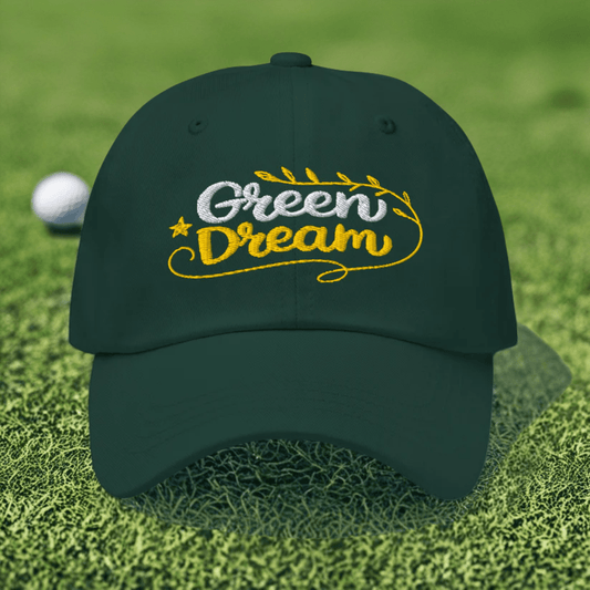 Green Dream Stars and Leaves Fun Embroidered Golf Cap - Funny Golf Tee by Swing Epic