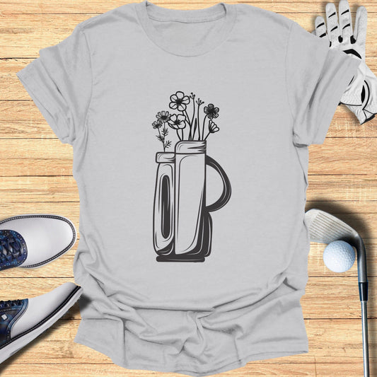 Unique Golf Themed Shirt with Flower Vase Graphic