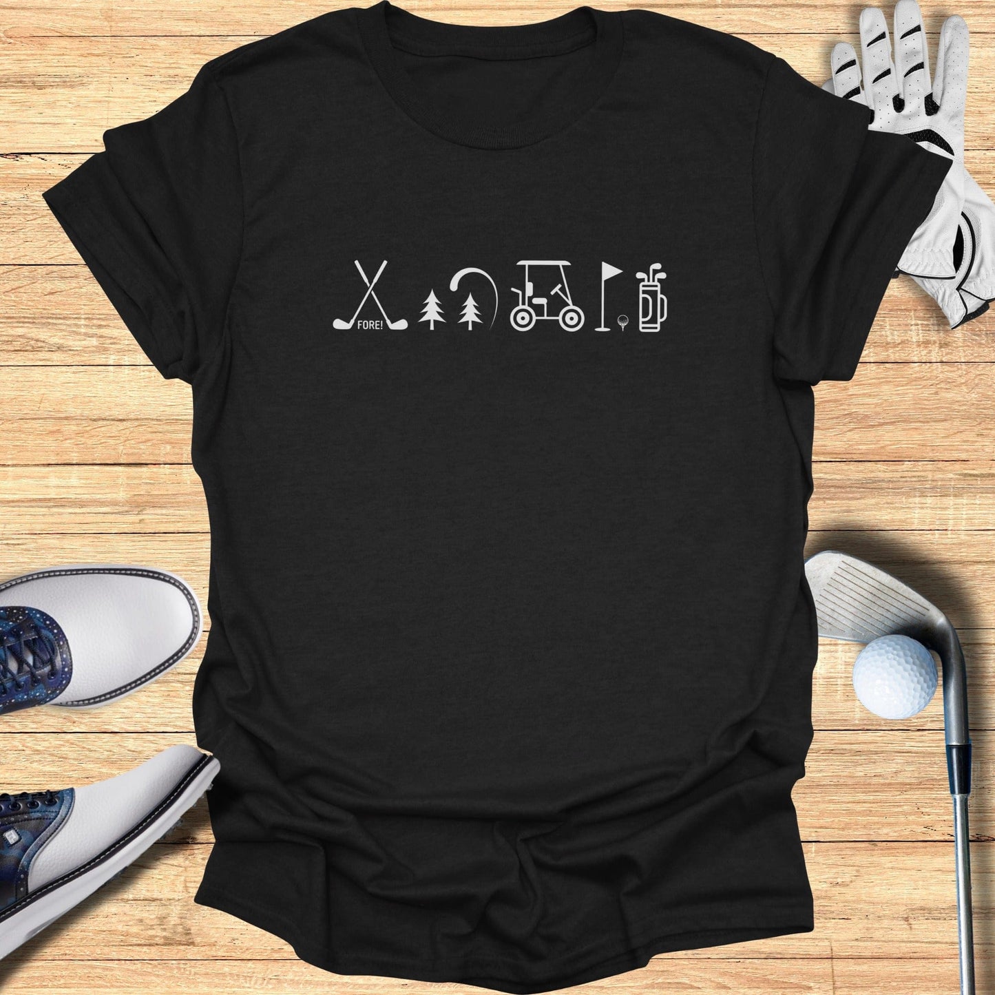 Golf Themed Black T-Shirt with Unique Graphic Design