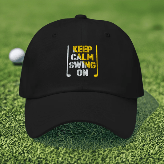 Keep Calm Swing On Embroidered Golf Cap - Funny Golf Tee by Swing Epic