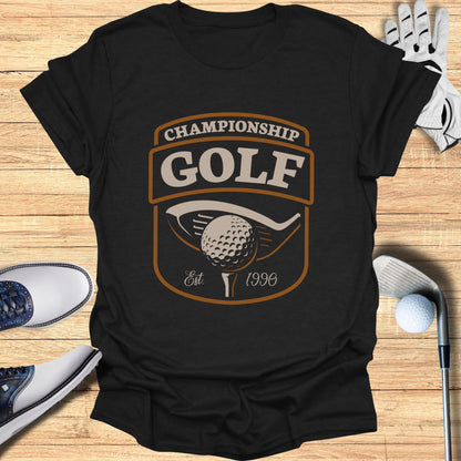 T-shirt with "Championship Golf" text and golf ball, club, and tee graphic.