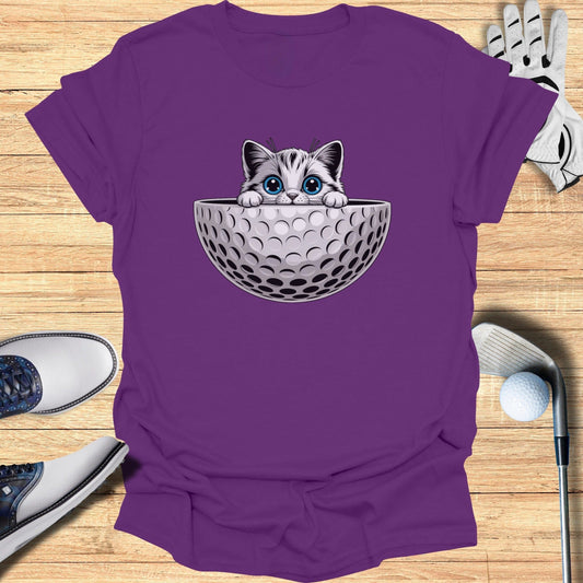 Cute Kitten Peeking Out Golf Ball Design T-shirt
