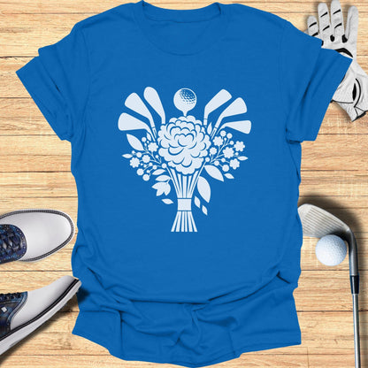 Golf Clubs and Flowers Graphic on Blue T-shirt