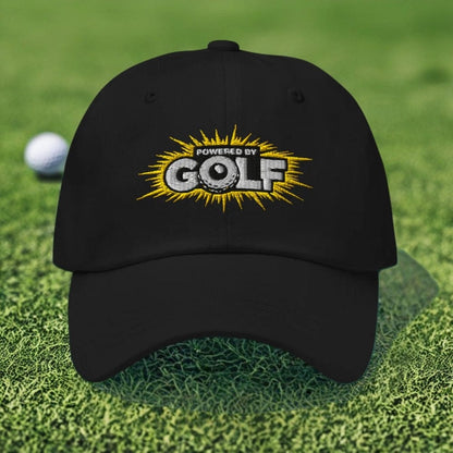 Powered By Golf Funny Embroidered Golf Cap - Funny Golf Tee by Swing Epic