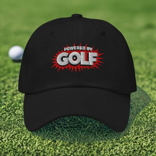 Powered By Golf Funny Embroidered Golf Cap - Funny Golf Tee by Swing Epic