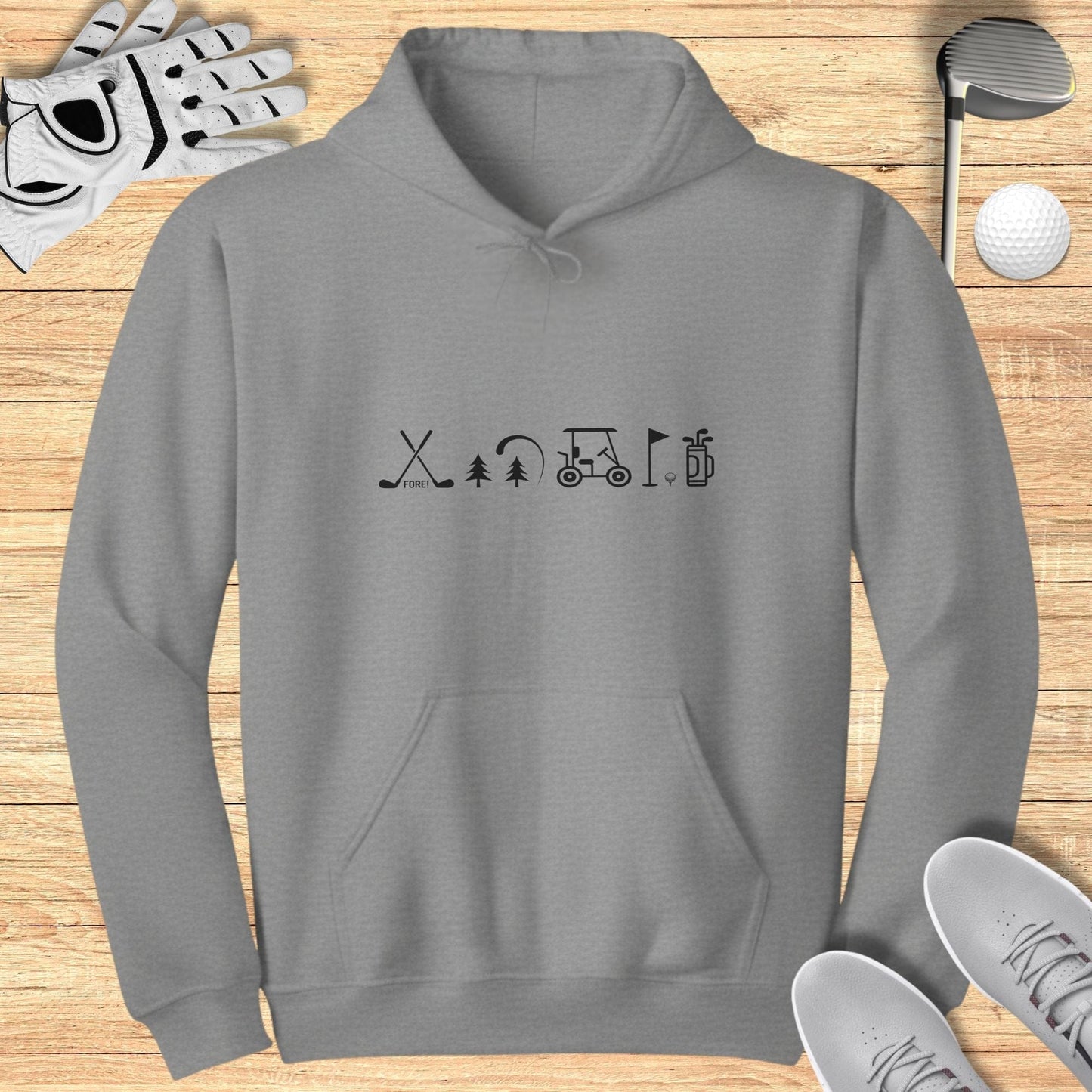 Golf Cart Tree Golf Clubs and Golf Ball Hoodie