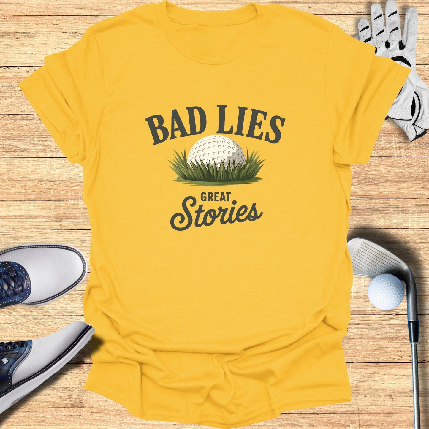 Bad Lies Great Stories T-Shirt - Funny Golf Tee by Swing Epic