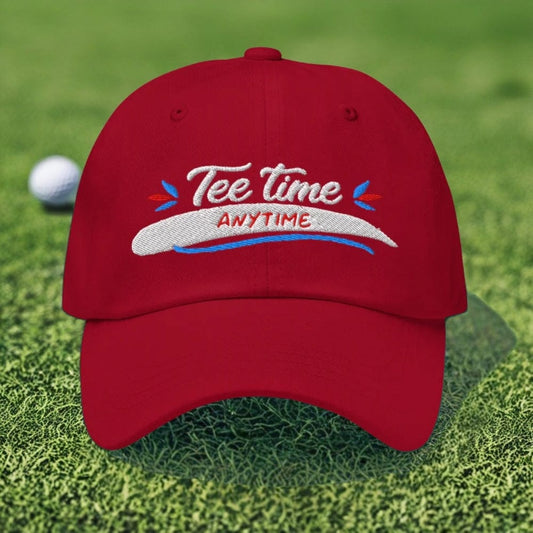 Tee Time Anytime Fun Embroidered Golf Cap - Funny Golf Tee by Swing Epic