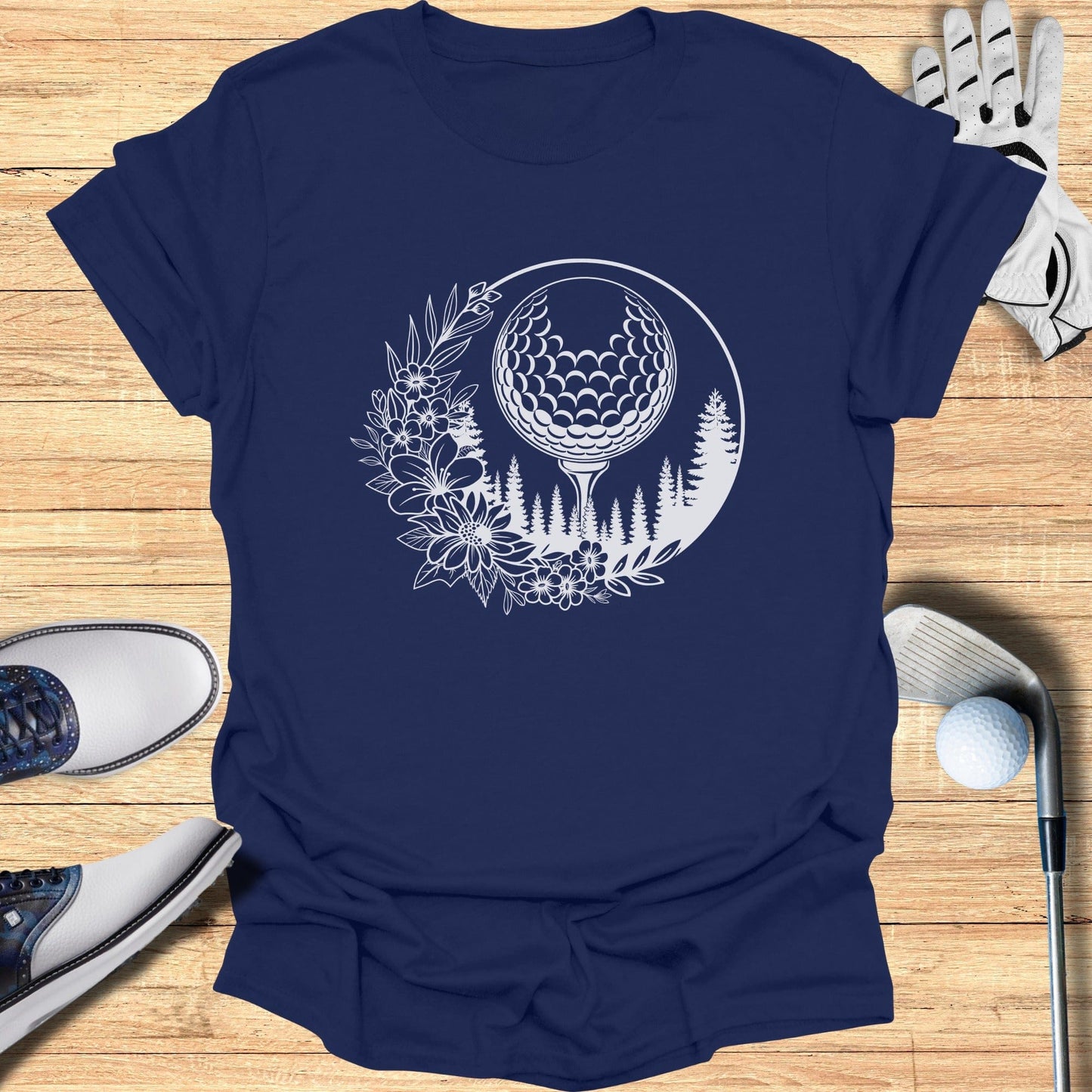 Artistic Golf Ball and Nature Scene Tee
