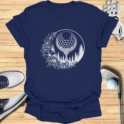 Artistic Golf Ball and Nature Scene Tee