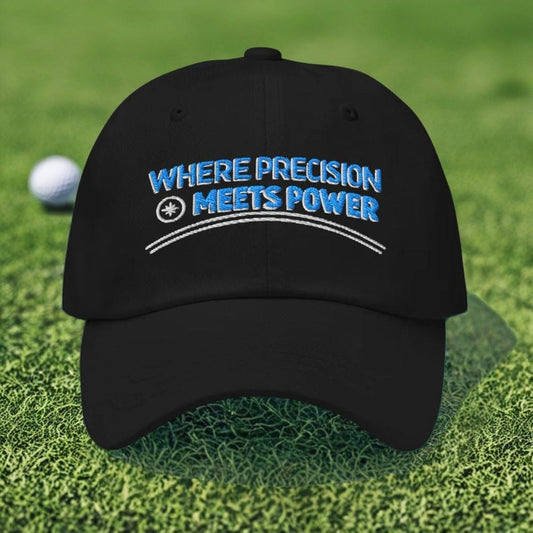 Where Precision Meets Power Embroidered Golf Cap - Funny Golf Tee by Swing Epic